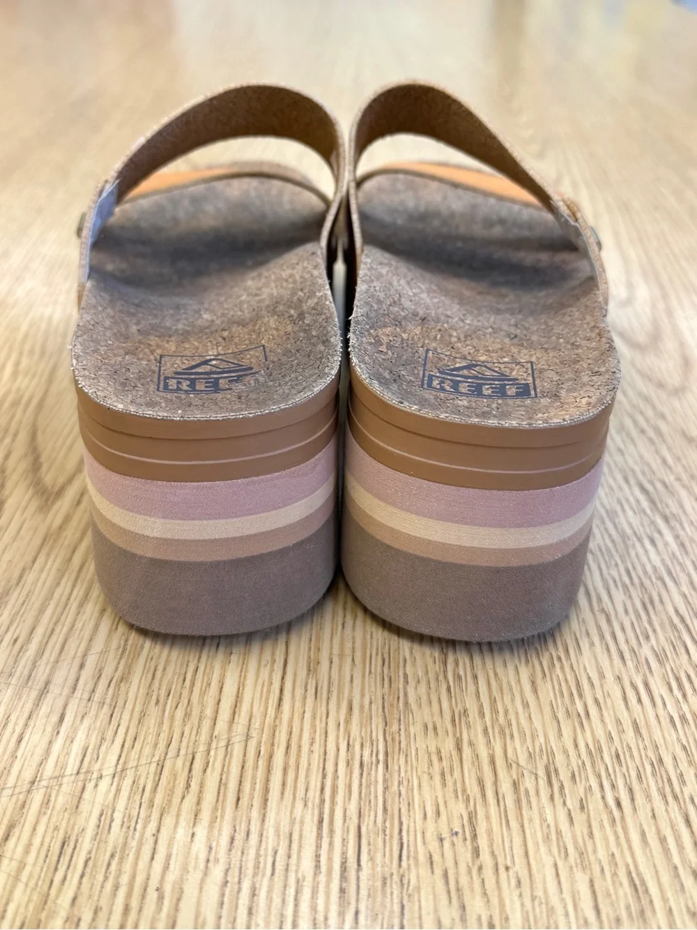 Reef Cushion Vista Higher Platform Slide Sandal Natural Tan 8